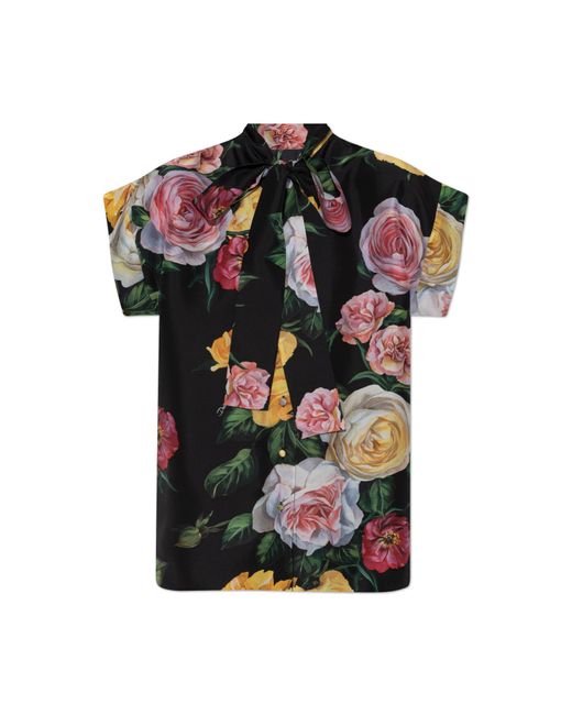 Dolce & Gabbana Black Shirt With Floral Motif