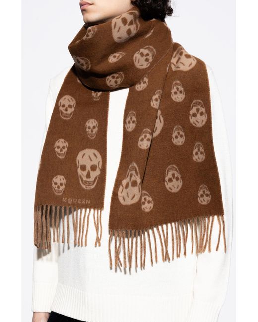 McQueen Brown Scarf With Skull Motif for men