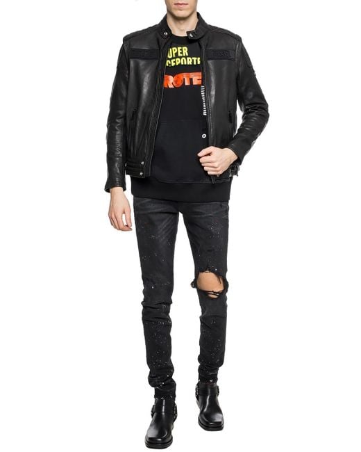 DIESEL Branded Leather Jacket Black for men