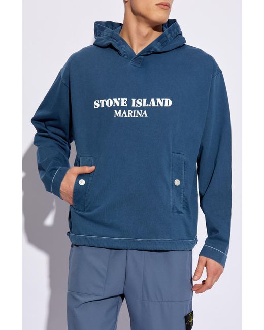 Stone Island Blue Hooded Sweatshirt for men
