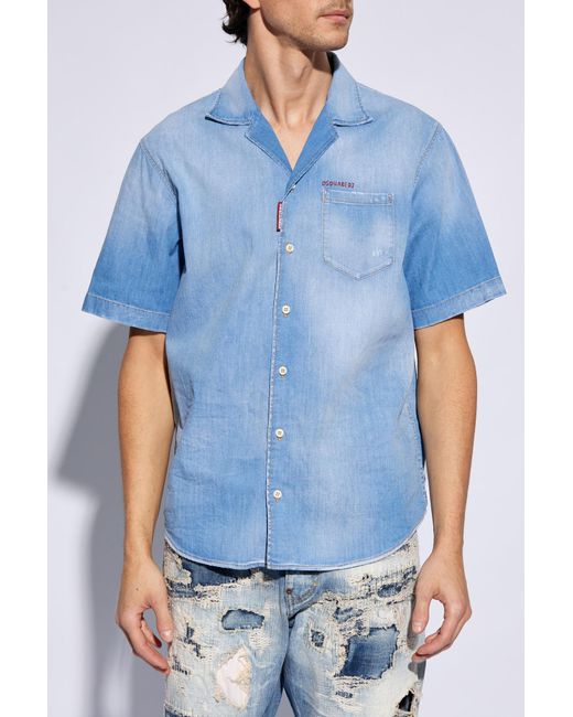 DSquared² Blue Denim Shirt With Short Sleeves, for men