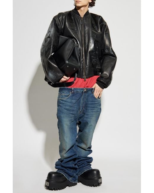 Balenciaga Men's Black Leather Bomber Jacket