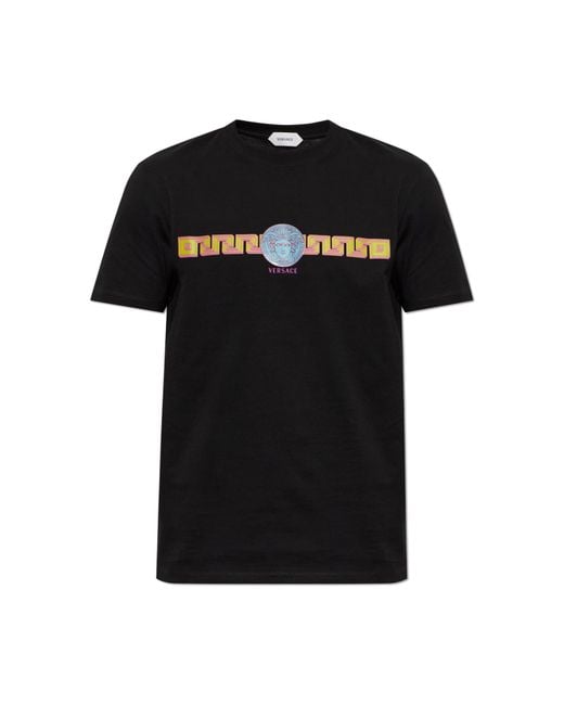 Versace Black Cotton T-Shirt With Print for men
