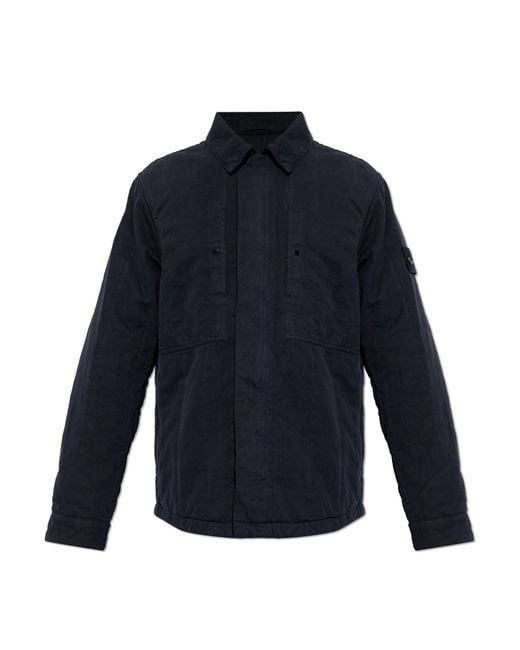Stone Island Blue Insulated Jacket With Logo Patch for men