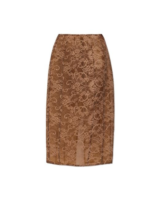 Acne Brown Lace Skirt With A Slit