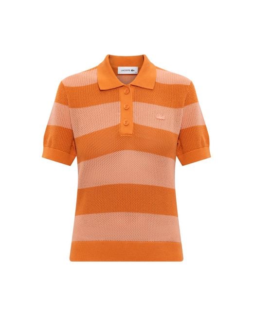 Lacoste Orange Striped Pattern Polo