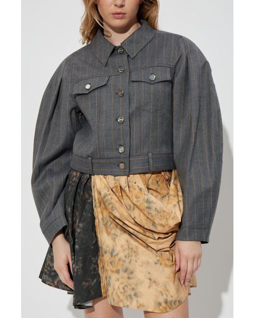 Ganni Gray Jacket With Pinstripe Pattern