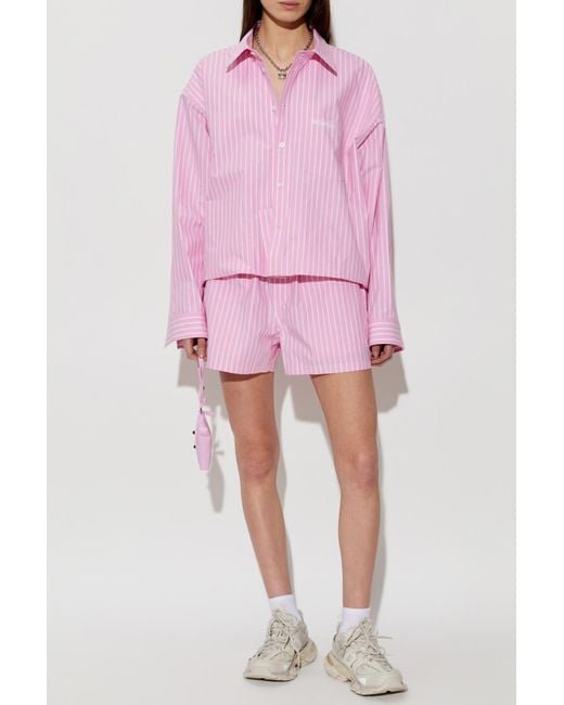 Balenciaga Pink Striped Pattern Shorts