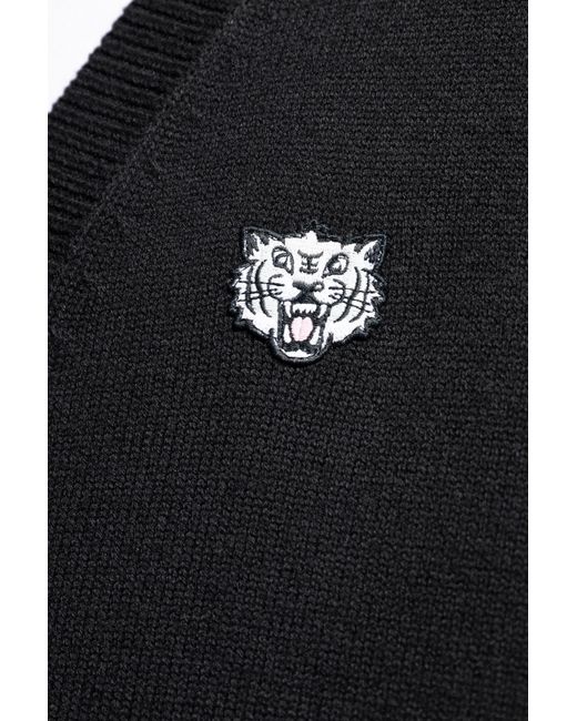KENZO Black Cardigan With Logo Patch for men