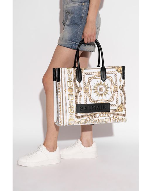 Balmain White "B-Army Medium" Shopper Bag