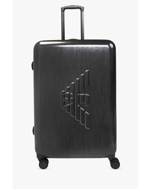 Emporio Armani Black Trolley Suitcase With Logo for men