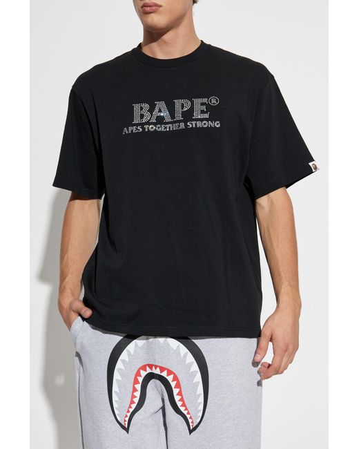 A Bathing Ape Black T-Shirt With Logo for men