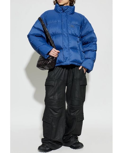 Balenciaga Blue Down Jacket With Stand-Up Collar for men