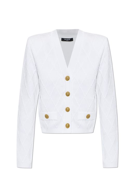Balmain White Cardigan With Decorative Pockets