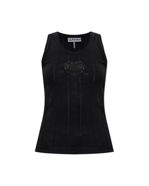 Ganni Black Top With A Patch