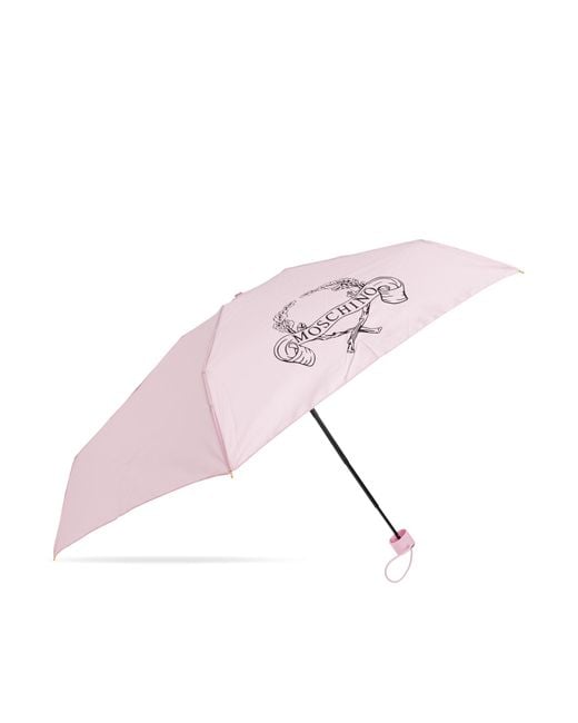 Moschino Pink Small Folding Umbrella With Logo