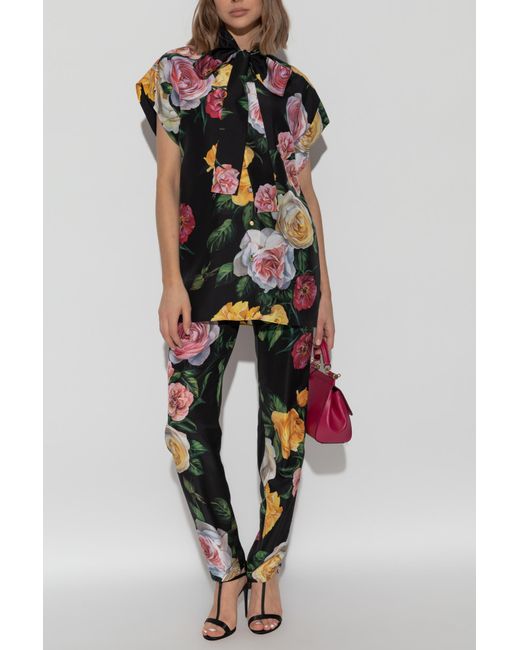 Dolce & Gabbana Black Shirt With Floral Motif