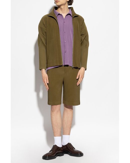 Homme Plissé Issey Miyake Green Pleated Cardigan for men