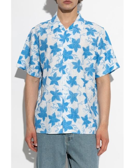 Paul Smith Blue Shirt With Floral Motif for men