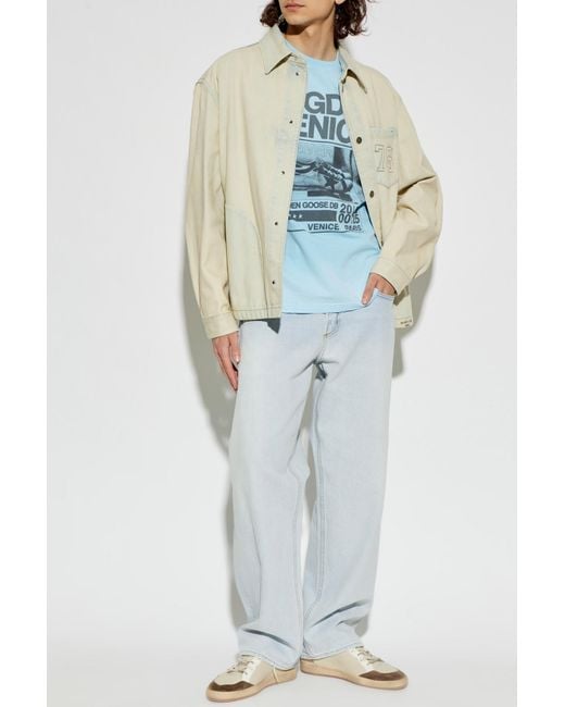 Golden Goose Deluxe Brand Blue T-Shirt With Print for men