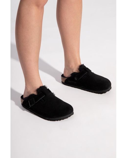 Birkenstock Black Boston Shearling-Lined Suede Clogs
