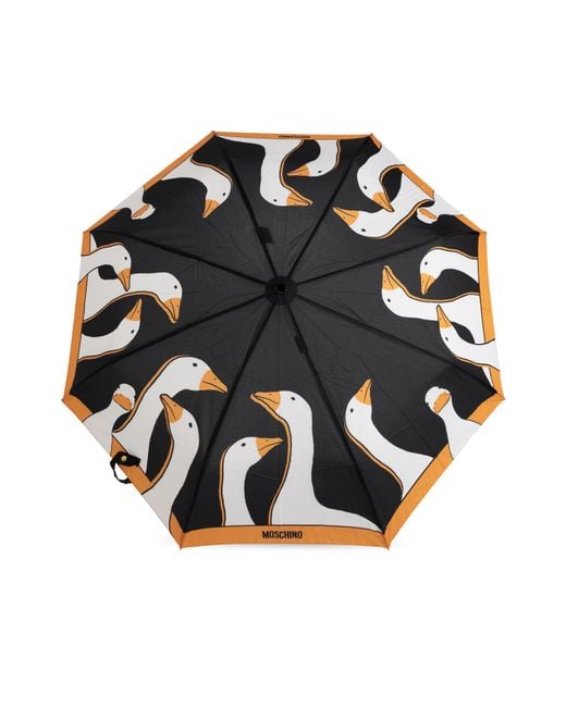 Moschino Black Folding Umbrella With Print