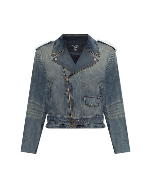 Balmain Blue Denim Jacket With Belt for men