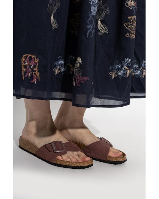 Birkenstock Brown 'Madrid Cushion Buckle Suede' Slides