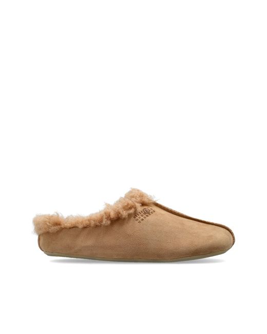 MM6 by Maison Margiela Brown Suede Slides With Logo