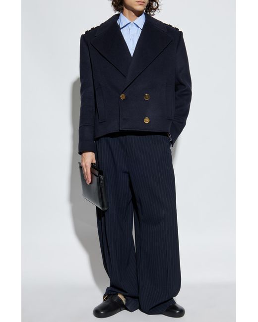 Balmain Blue Short Wool Coat for men