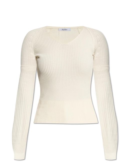 Max Mara White Ribbed Sweater 'gioisa',