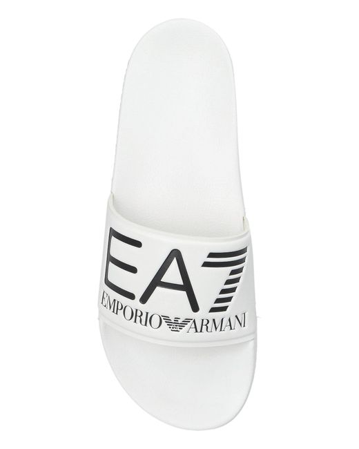 EA7 White Rubber Flip-Flops With Logo for men