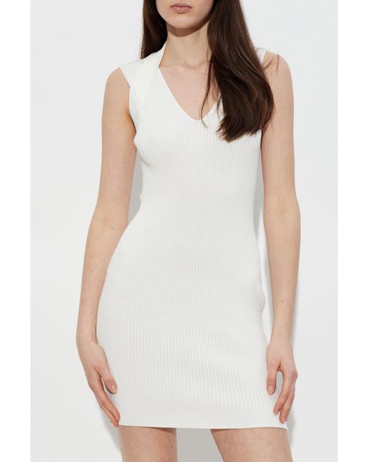 Balmain White Ribbed Dress