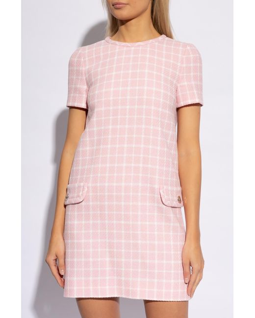 Versace Pink Checkered Pattern Dress