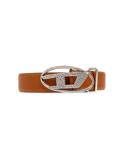 DIESEL Brown Leather Belt 'Oval D Logo'