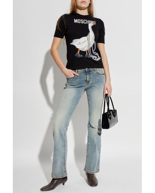 Moschino Black Turtleneck With A Decorative Pattern