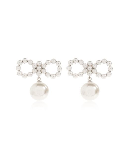 Self-Portrait Metallic Earrings With Glass Pearls
