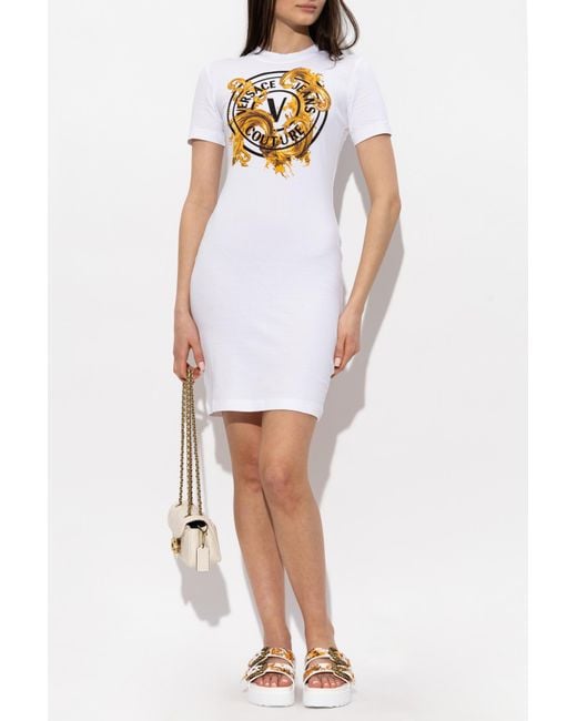 Versace Jeans Couture White Dress With Print And Shimmering Sequins