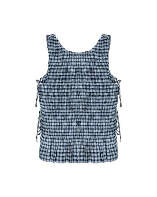 Ganni Blue Plaid Pattern Top