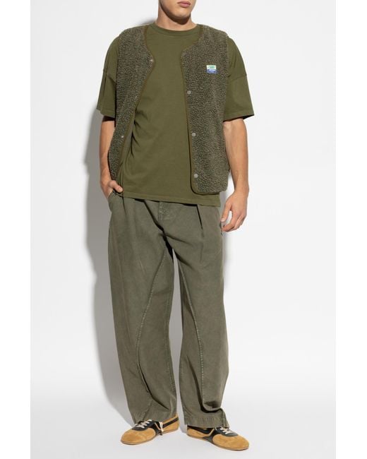 American Vintage Green Furry Vest With Logo Patch for men
