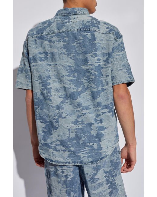 Emporio Armani Blue Denim Shirt With Short Sleeves, for men