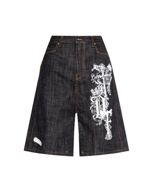 PDF Black Denim Shorts With Print for men