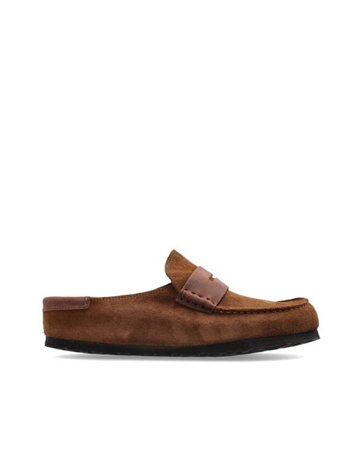 Birkenstock Brown 'Naples Wrapped Double Stitch' Slides for men