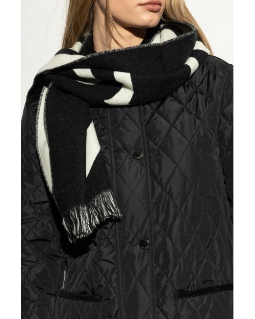 Burberry Black Wool Scarf With Logo