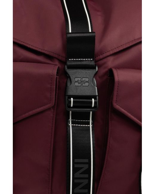 Ganni Black Backpack With Logo Patch