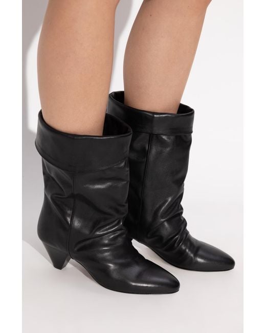 Isabel Marant Black 'Dalby' Leather Heeled Ankle Boots