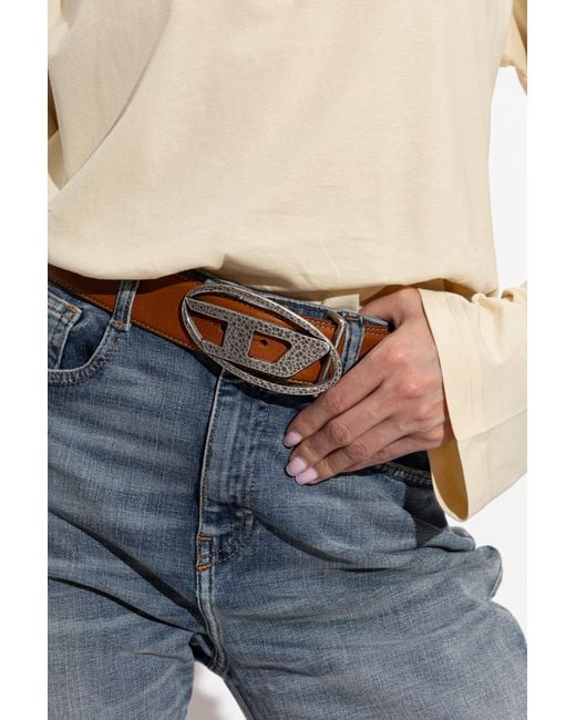DIESEL Brown Leather Belt 'Oval D Logo'