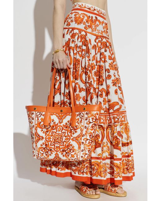 Dolce & Gabbana Orange 'Atene' Bag With 'Majolica' Print