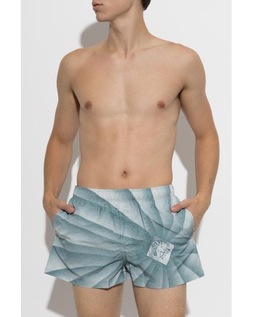 Versace Blue Swim Shorts With "The Vortex" Print for men