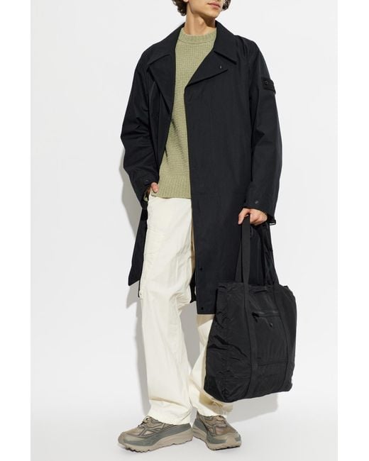 Stone Island Black Coat With Logo Patch for men